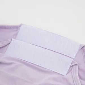 Cat recovery suit detail view, soft breathable fabric with secure velcro closure fastening.