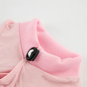 Detailed view of pink cat recovery suit collar, soft pet post-surgery clothing neckline.