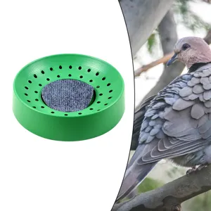Green plastic pigeon egg nesting bowl with grey felt pad for bird hatching and breeding.