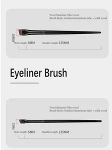 Professional angled eyeliner brush with fine fiber wool and solid wood handle for precise makeup.