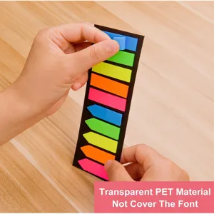 Transparente PET Haftnotizen Index-Reiter, bunte fluoreszierende Markierungsstreifen Büro.