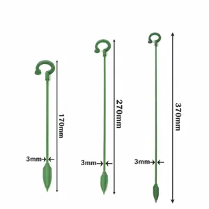 Détails des tailles des tuteurs de plantes verts, options 170mm, 270mm, 370mm pour bonsaï.