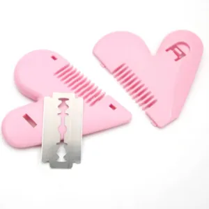 Pink heart hair razor comb for bangs trimming, hair thinning and split ends styling tool.