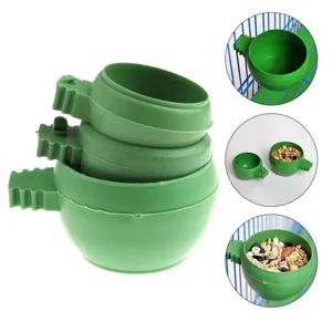 Green plastic bird feeding bowl cups set for wire cages, durable pet bird food cup.