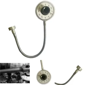 Professional 360-degree torque angle gauge with flexible hose and magnetic base for auto repair.