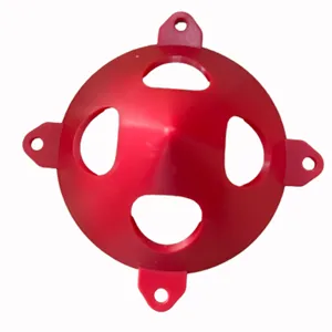 Vue détaillée du support pyramidal de peinture conique en plastique rouge pour menuiserie.