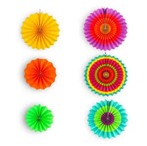Detailed view of colorful paper fan flowers for party decoration, vibrant hues and fine pleated craft.