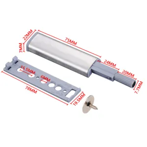Cabinet door damper detail view showing metal housing and precise dimension measurements.