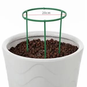 Adjustable green plastic plant support ring for potted flowers, 20cm diameter detail.