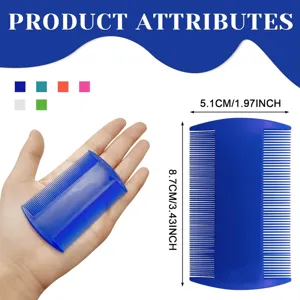 Peigne anti-puces double face en plastique pour chat et chien, dimensions détaillées et soin.