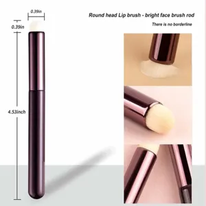 Portable round head lip brush and concealer makeup tool with metal handle for precise application.