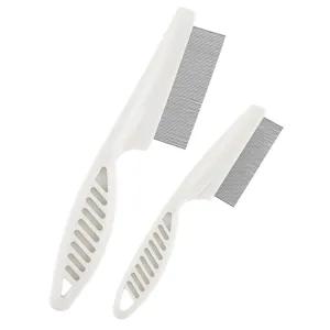 Pet flea comb set with plastic handle and fine stainless steel teeth for dogs cats.