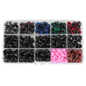 15-grid DIY plush doll plastic safety eyes and noses set, colorful craft accessories.