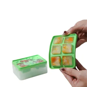 Bac à glaçons en silicone avec couvercle et boîte, moule flexible pour glaçons carrés.