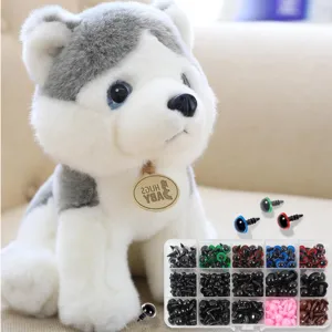 DIY plush doll safety eyes 15 grids 560pcs set plastic black eyes with colorful noses for crafts.