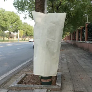 Non-woven plant frost protection cover detail showing winter thermal insulation tree bag.