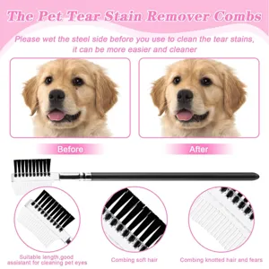 Pet tear stain remover comb dual ended dog cat grooming brush eye cleaning tools