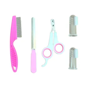 Kit di toelettatura per animali con pettine antipulci, limetta e spazzole da dito.