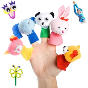 Set di simpatici burattini da dito in morbido peluche per bambini e gioco interattivo.