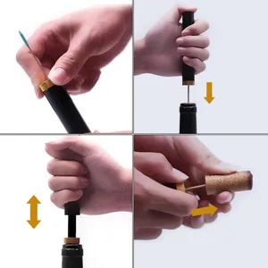 Pneumatic wine bottle opener, portable lipstick style cork pop-out tool for red wine.