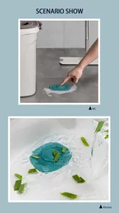 Détail du bouchon de vidange en silicone, montrant l'utilisation cuisine et salle de bain.