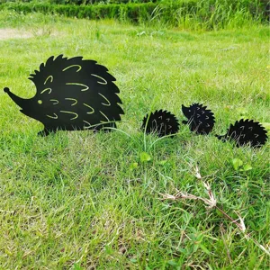 Black acrylic hedgehog garden stake set, cute animal lawn ground plug decoration for yard.