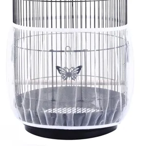 Detailed view of white mesh bird cage seed catcher skirt cover, breathable dustproof net.