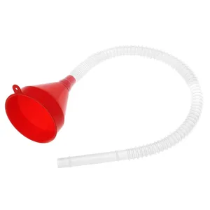 Long flexible plastic oil funnel for cars and motorcycles, ideal for easy fluid refilling.
