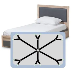Detailed view of the 12-clip anti-slip bed sheet fastener showing its secure six-way strap design.