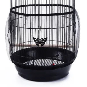 Copertura in rete nera per gabbia per uccelli con decoro a farfalla, protezione antipolvere.