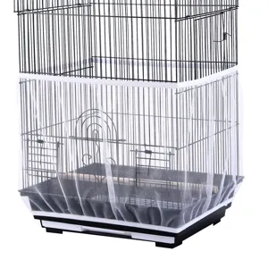 White mesh bird cage cover seed catcher guard for parrots, breathable dustproof pet birdcage net.