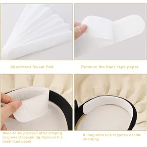 Disposable hat sweat pad collar anti-dirty sticker detail view showing product application.
