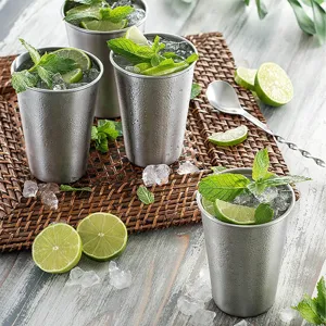Stainless steel metal cup for beer, juice and cold drinks, durable single layer camp mug.