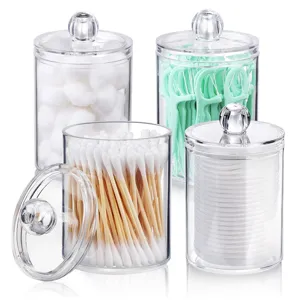Clear Acrylic Cotton Swab Holder Round Q-Tip Organizer Box With Dustproof Lid For Bathroom Vanity Storage