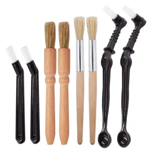 Coffee Machine Cleaning Brush Set Wooden Handle Plastic Nylon Bristles Multi-Functional Tool for Kitchen Appliances