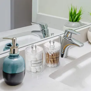 Clear acrylic cotton swab holder with lid, dustproof cosmetic pad storage container for bathroom.