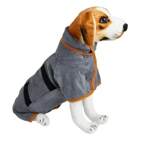 Detailansicht grauer Haustier Bademantel für Hunde, weicher saugfähiger Trocknungsmantel.