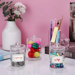 Clear acrylic storage jar with lid for stationery clips, cotton swabs, and small office items