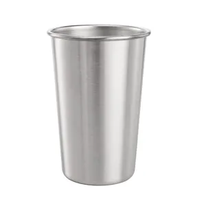 Detailed closeup view of a brushed stainless steel tumbler cup, ideal for camping and drinks.