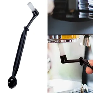 Coffee machine cleaning brush with spoon, dual-end espresso group head cleaning tool.