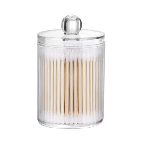 Clear acrylic cotton swab holder with lid round desktop organizer for Q-tips storage box
