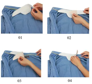 Disposable collar sweat pads instruction detail, anti-sweat sticker for shirts and hats.