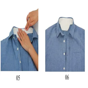 Disposable collar sweat pads detail view showing easy application inside shirt neckline.