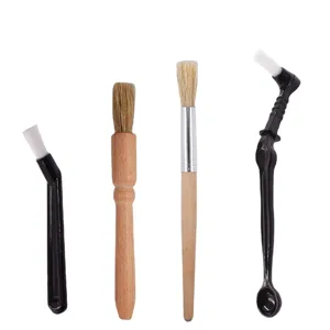 Coffee machine cleaning brush set, wooden handle and nylon bristle brushes for daily use.