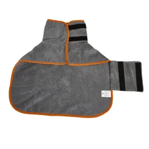 Haustier Saugfaehiger Bademantel fuer Hunde Grau mit Orange Rand und Klettverschluss XS