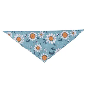 Bandana pour animal de compagnie bleu avec motif de tournesol et d'abeille pour chien chat.