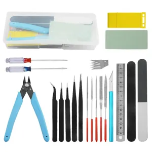 Professional Model Building Craft Tool Collection Precision Nippers Tweezers Files Hobby Knife with Storage Box