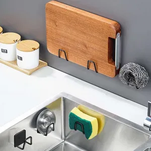 Kitchen sink sponge holder stainless steel drain rack punch-free wall storage detail view