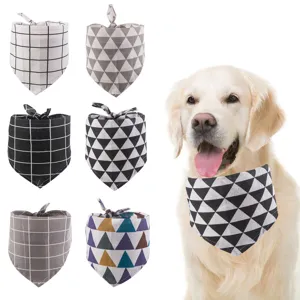 Style Britannique Coton et Lin Foulard Triangulaire pour Animal de Compagnie Carreaux Géométrique Chien Chat Bavoir Bavette Accessoires Mode