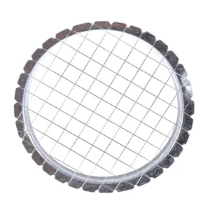 Stainless steel wire cutting grid detail for kitchen slicer, precision mesh design for food prep.
